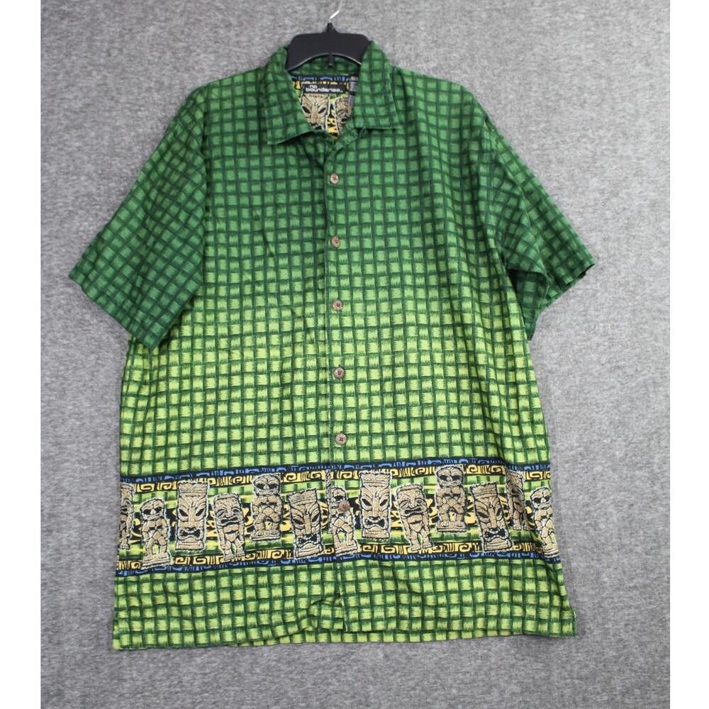 No Boundaries Vintage 90's Hawaiian Tiki Pattern Short Sleeve Button Up Large